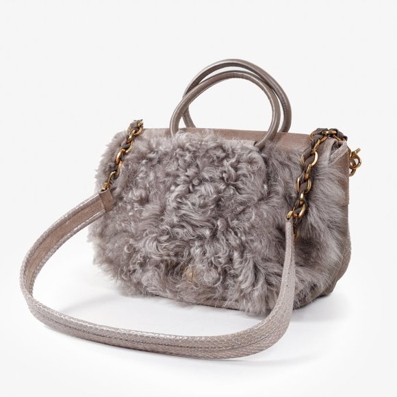 Nina Ricci Taupe Fur Watersnake Bracelet PM Shoulder Bag - Picture 1 of 12